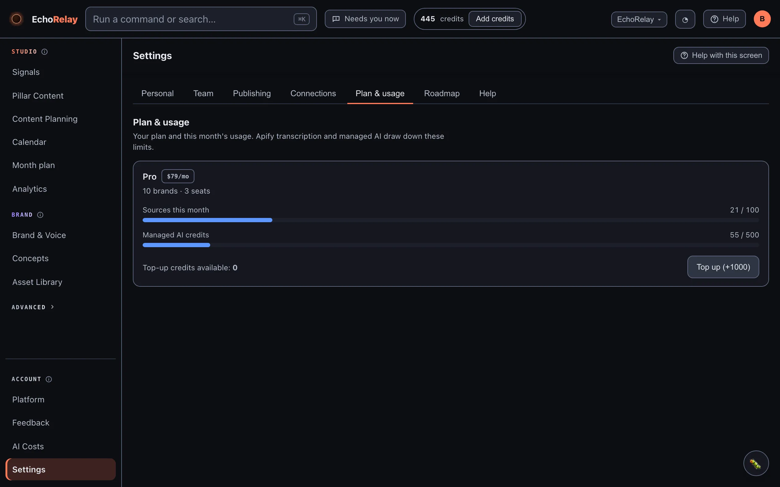 Plan &amp; usage in Settings